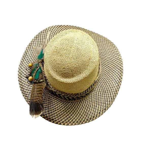 Woven Straw Panama Hat with Feather Detail OS main image 6